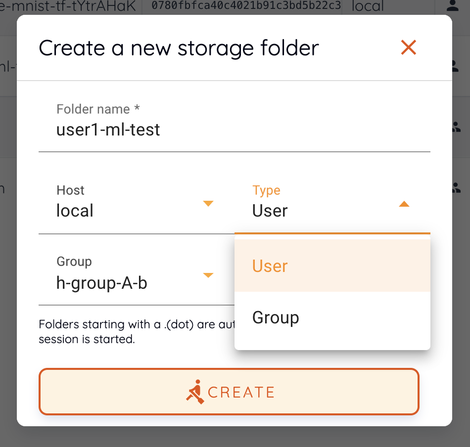 Folder creation dialog