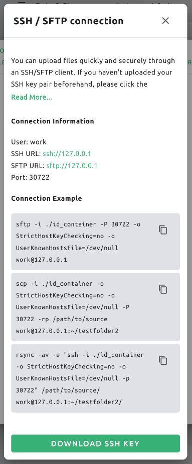SSH / SFTP connection dialog