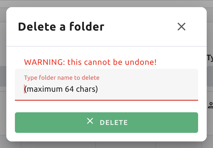 Folder deletion dialog