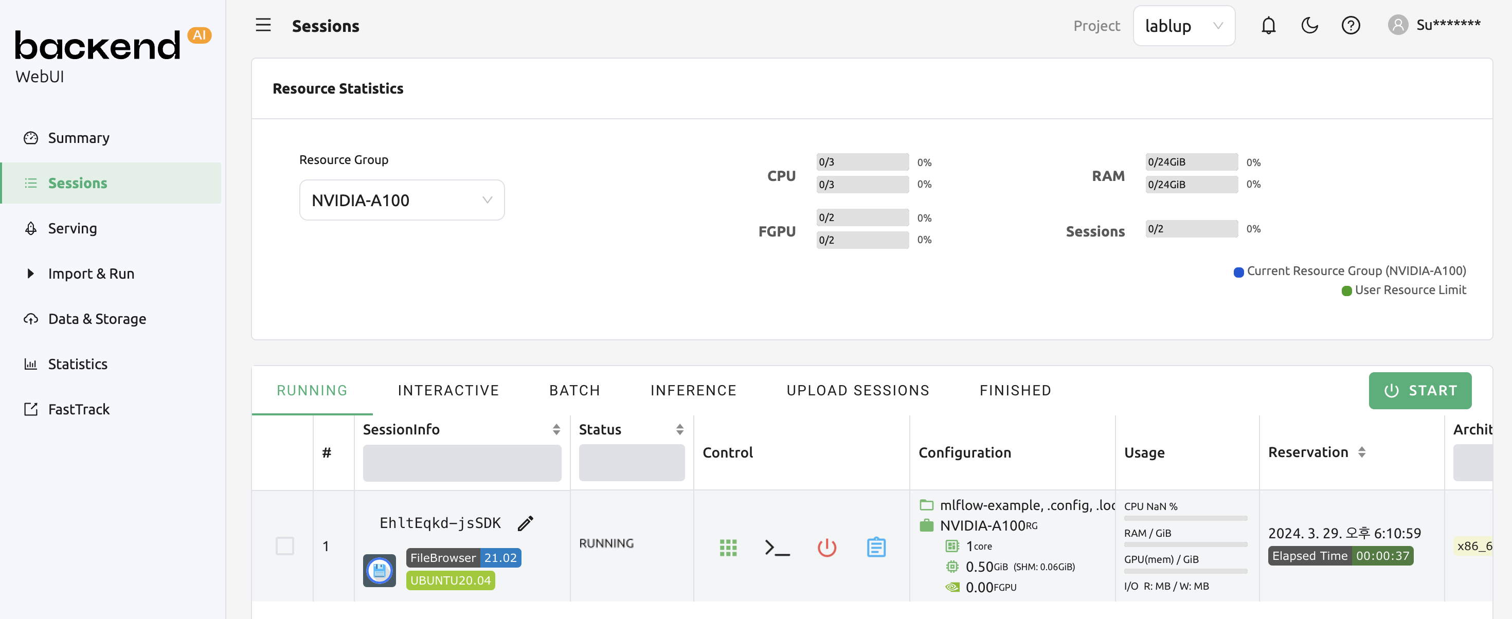 FileBrowser in session page