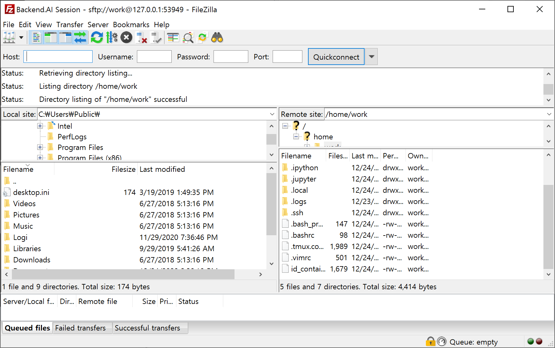Filezilla connection established