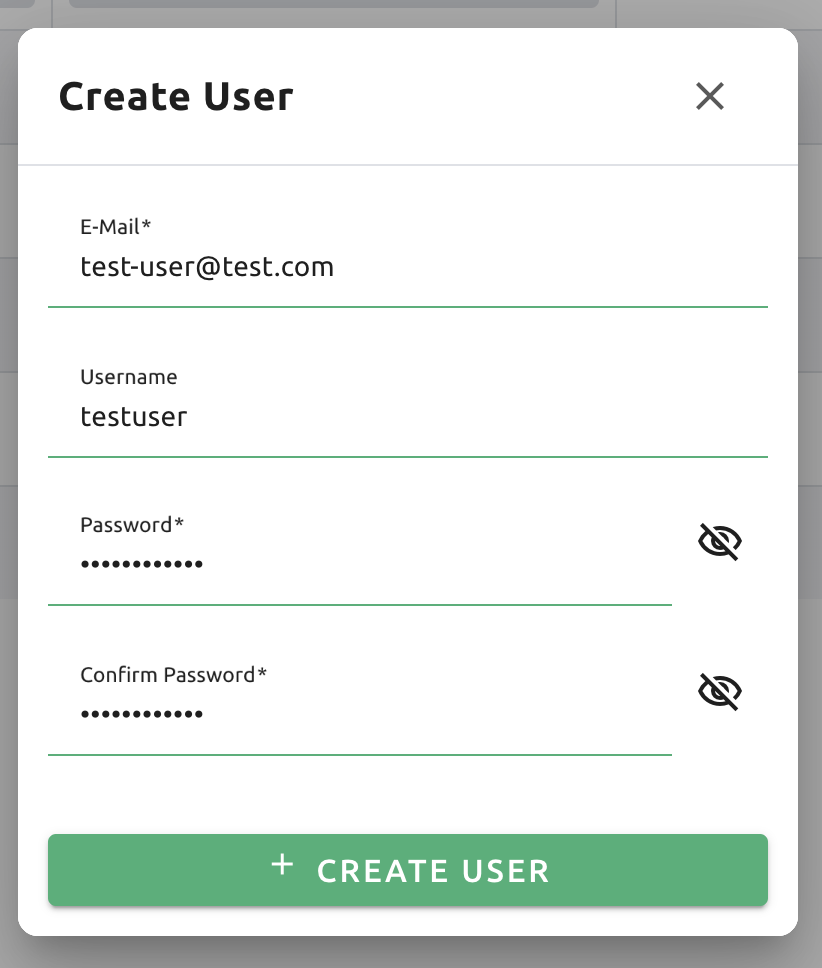Create user dialog