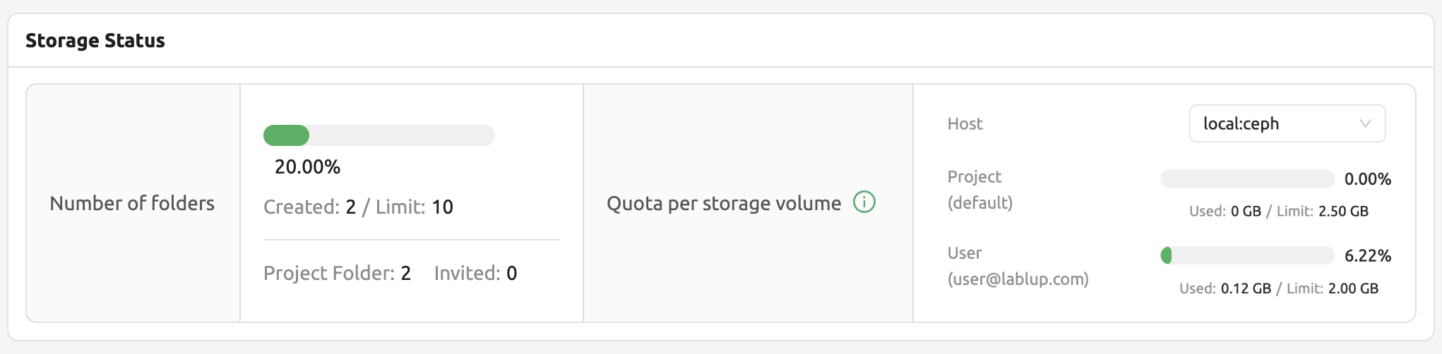 Storage status in Storage page